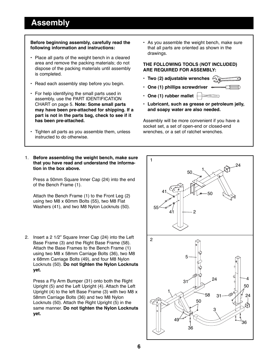 Assembly | Weider WEBE08900 User Manual | Page 6 / 20