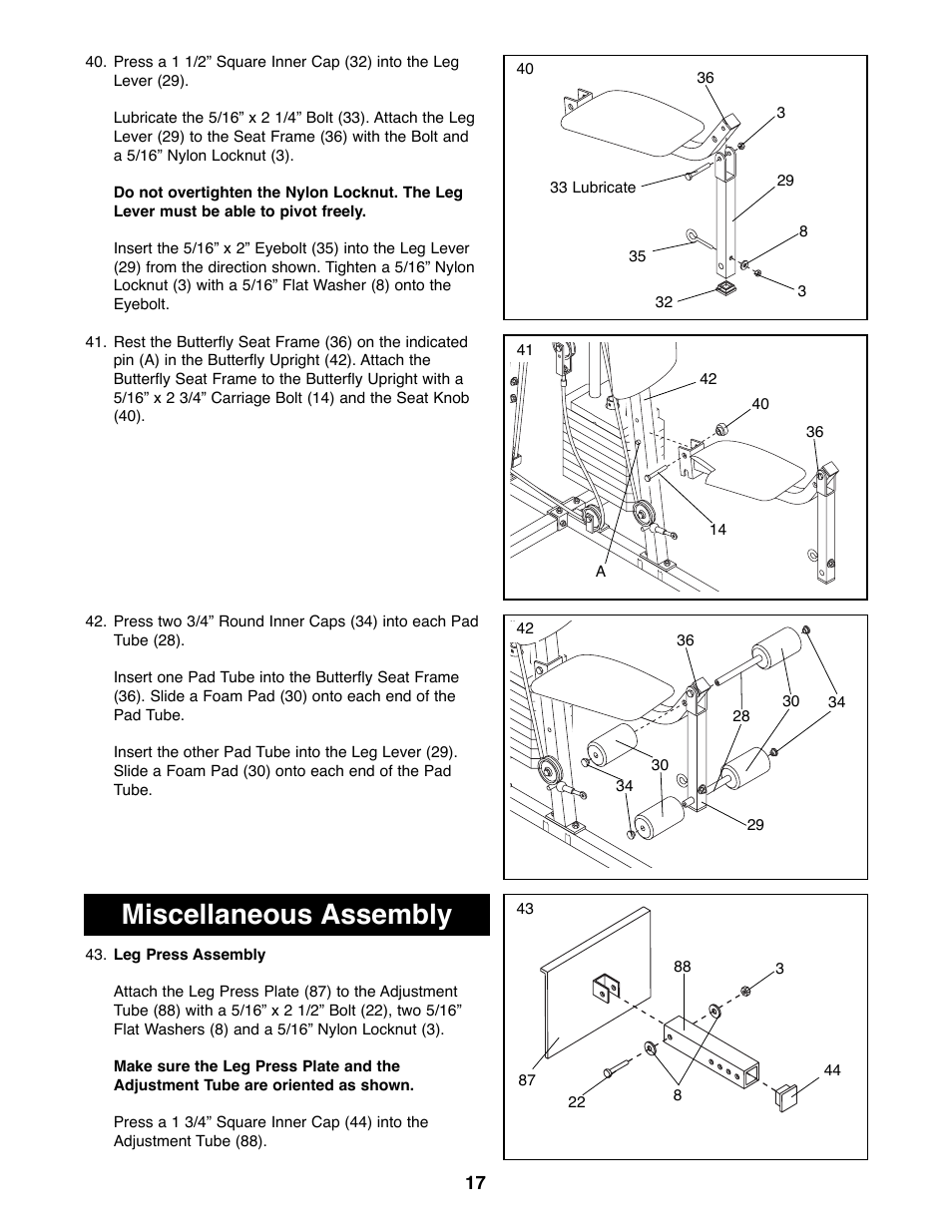 Miscellaneous assembly | Weider WESY91080 User Manual | Page 17 / 29