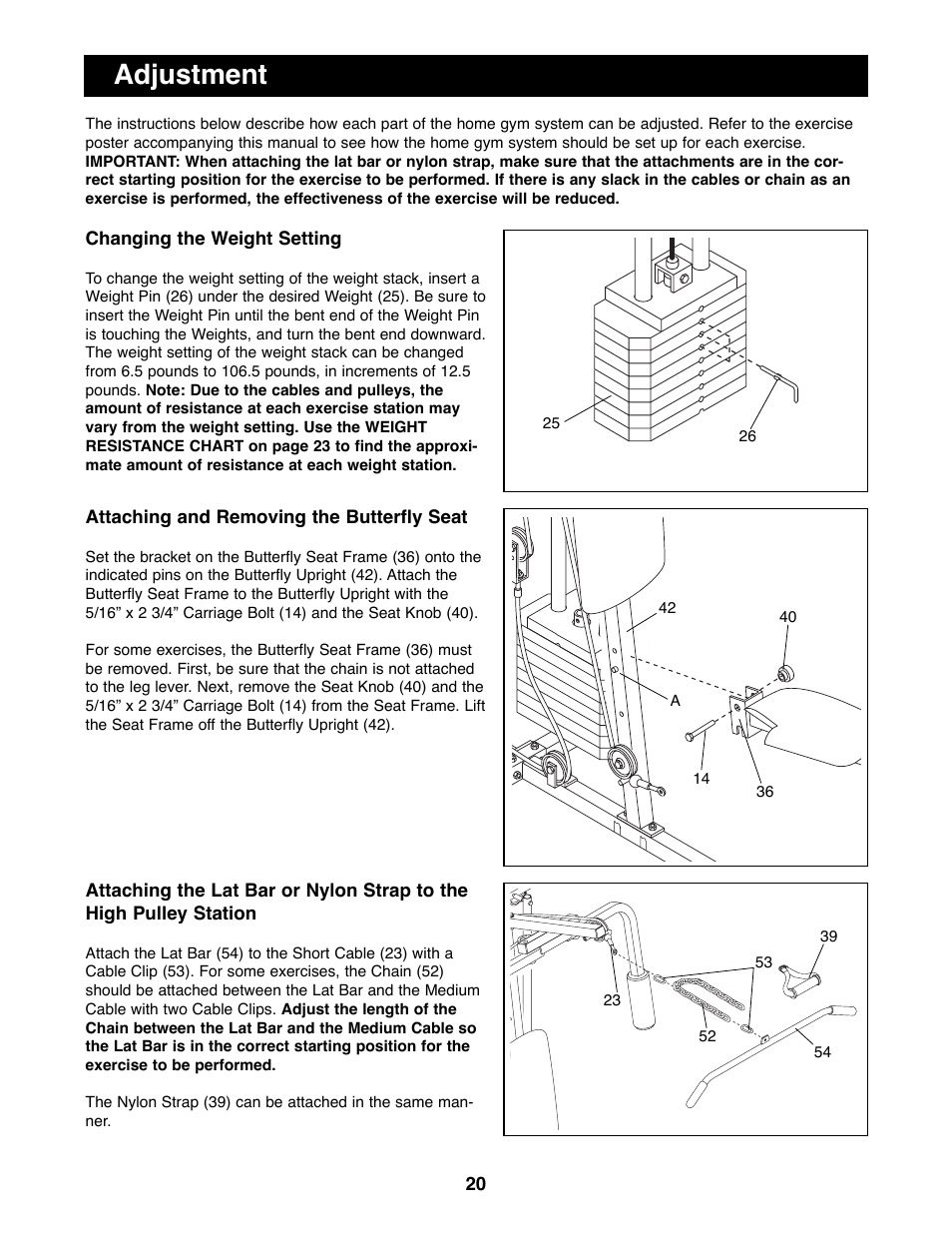 Adjustment | Weider WESY91080 User Manual | Page 20 / 29