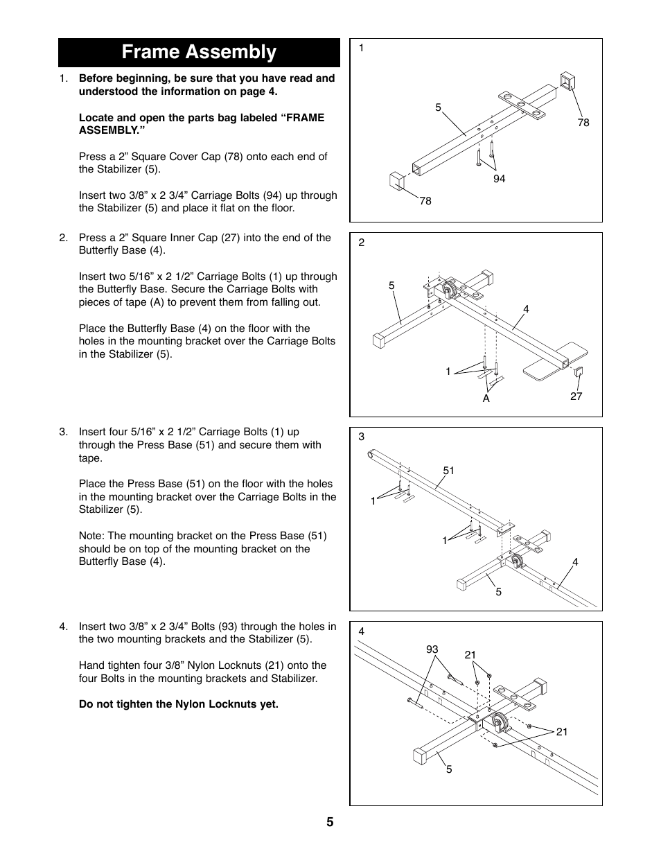 Frame assembly | Weider WESY91080 User Manual | Page 5 / 29