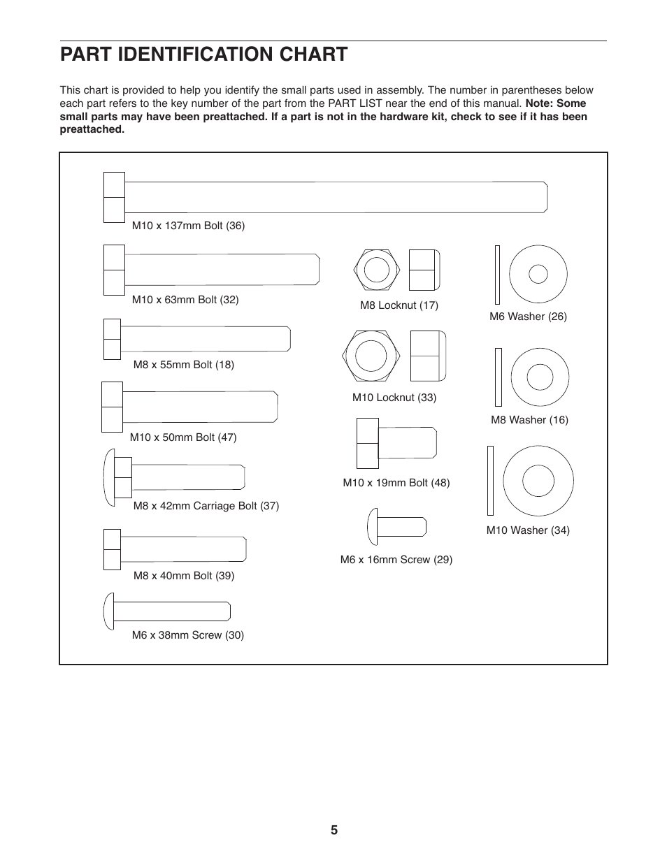Part identification chart | Weider Pro 290 W 30664.0 User Manual | Page 5 / 16