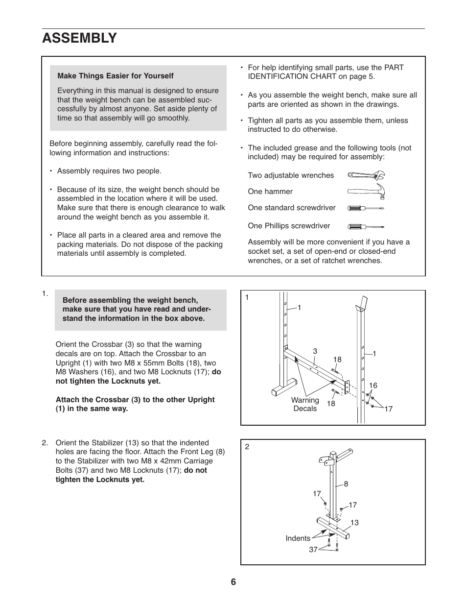 Assembly | Weider Pro 290 W 30664.0 User Manual | Page 6 / 16