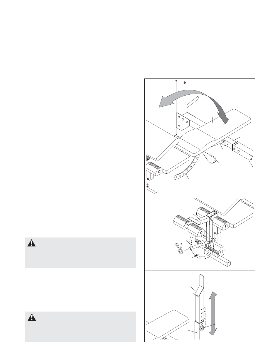Warning, Adjustments | Weider 831.150310 User Manual | Page 10 / 16