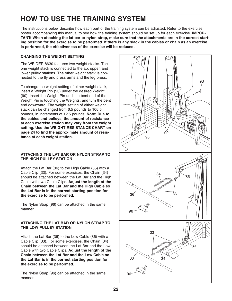 How to use the training system | Weider WESY86303 User Manual | Page 22 / 36