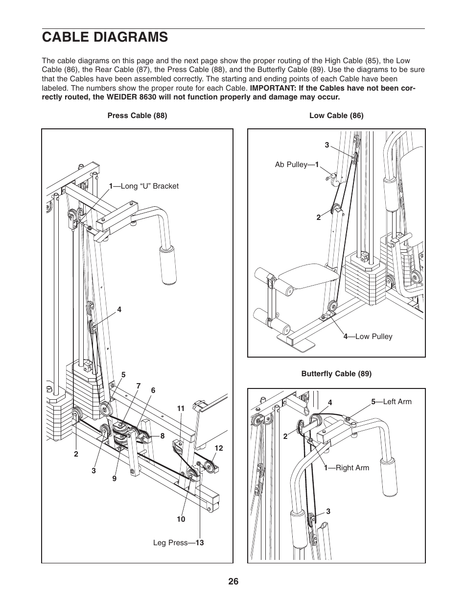 Cable diagrams | Weider WESY86303 User Manual | Page 26 / 36