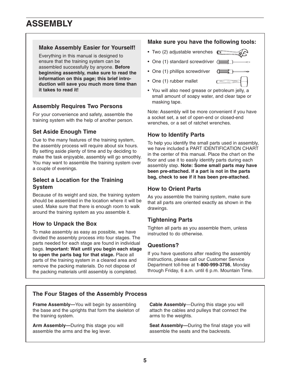 Assembly | Weider WESY86303 User Manual | Page 5 / 36