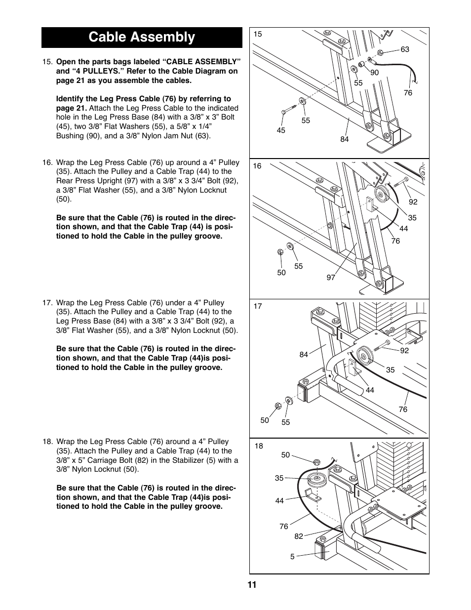 Cable assembly | Weider 16.8ST User Manual | Page 11 / 33