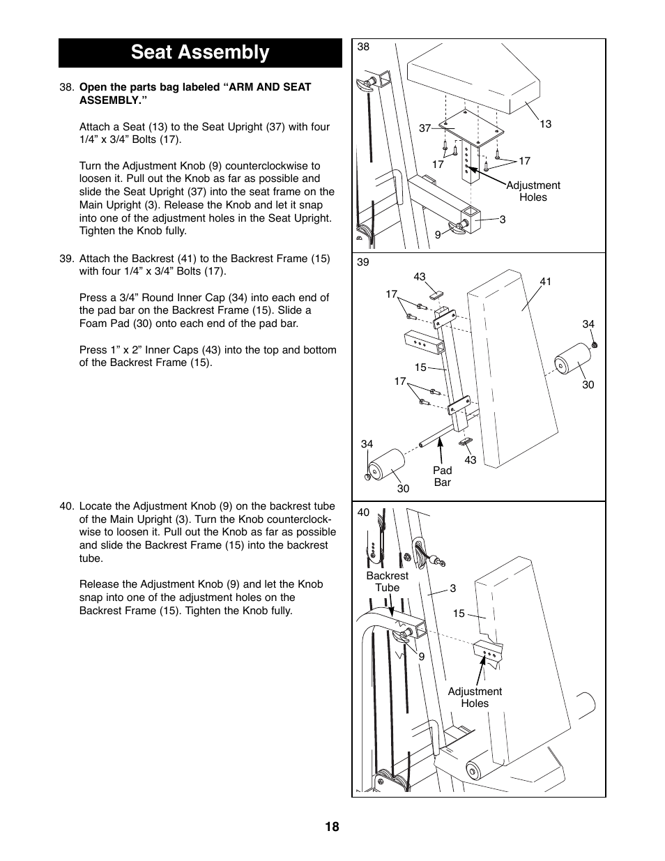 Seat assembly | Weider 16.8ST User Manual | Page 18 / 33