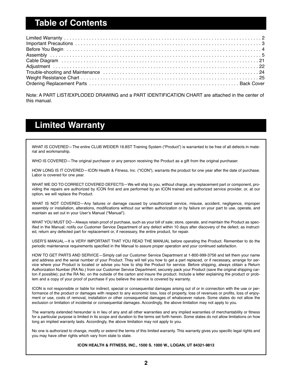 Weider 16.8ST User Manual | Page 2 / 33