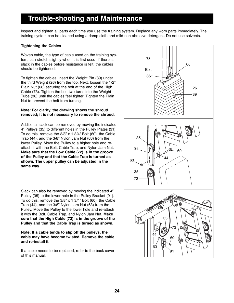 Trouble-shooting and maintenance | Weider 16.8ST User Manual | Page 24 / 33