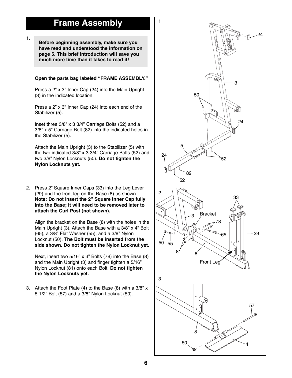Frame assembly | Weider 16.8ST User Manual | Page 6 / 33