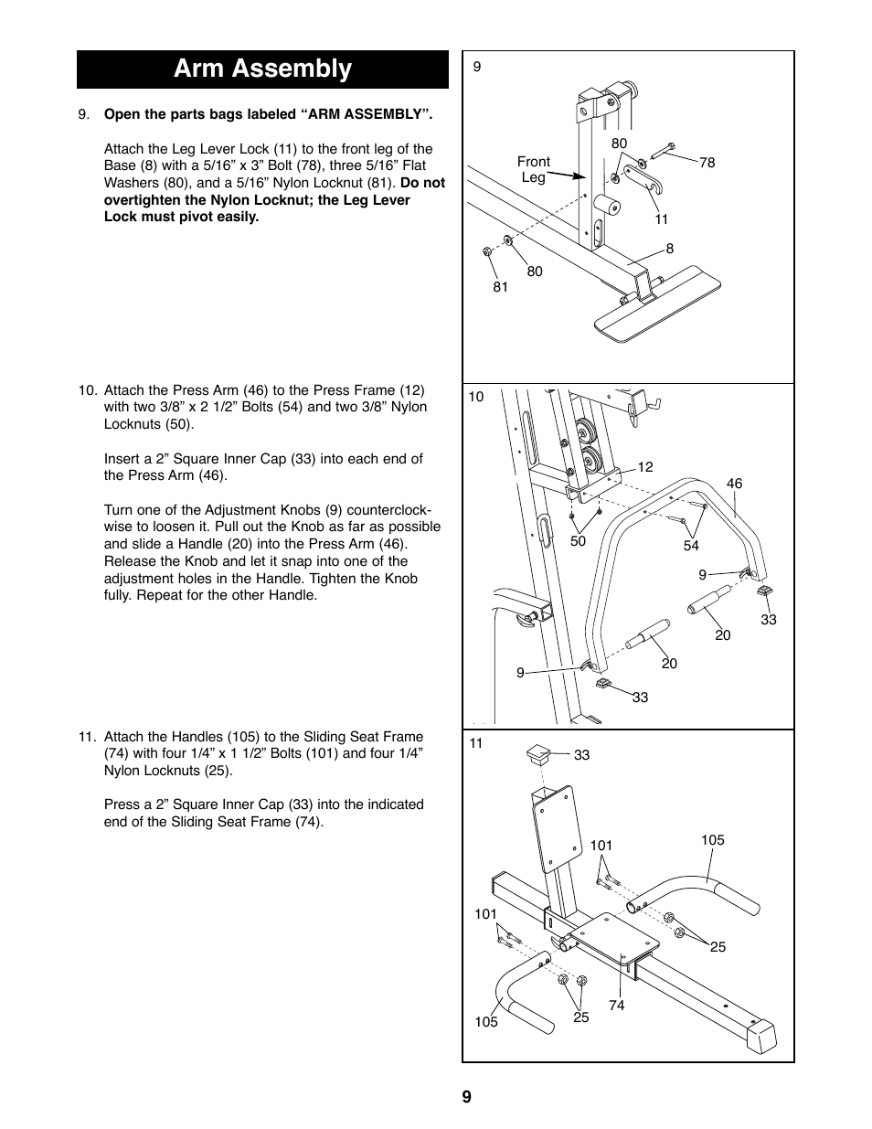 Arm assembly | Weider 16.8ST User Manual | Page 9 / 33