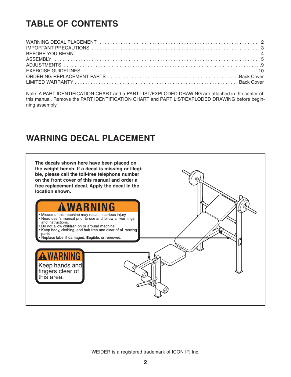 Weider WEBE0635.0 User Manual | Page 2 / 15