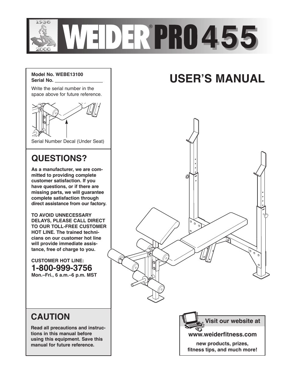 Weider WEBE13100 User Manual | 16 pages