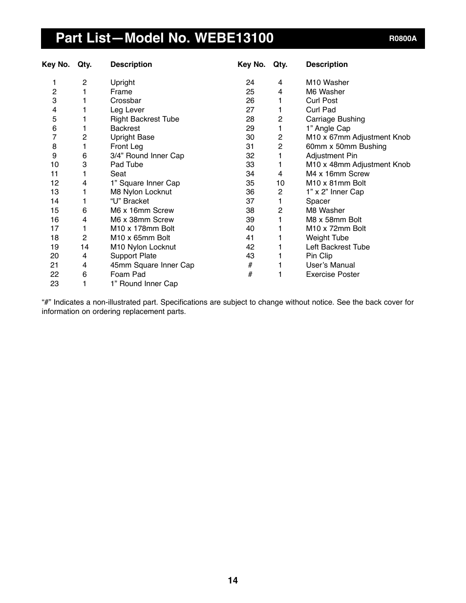 Weider WEBE13100 User Manual | Page 14 / 16