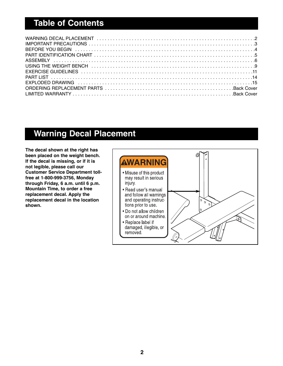 Weider WEBE13100 User Manual | Page 2 / 16