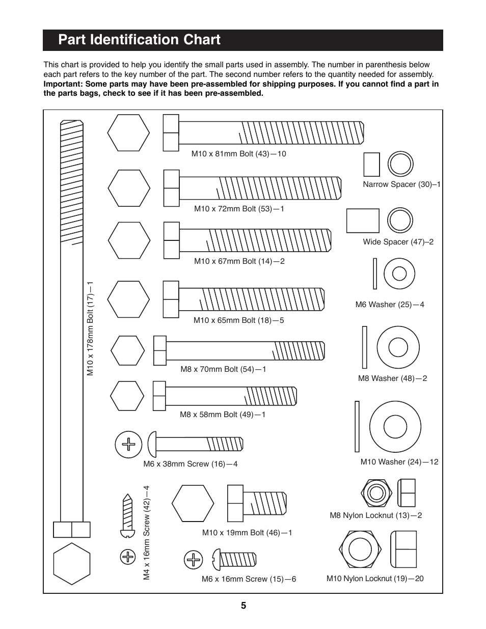 Part identification chart | Weider PRO 900 User Manual | Page 5 / 20