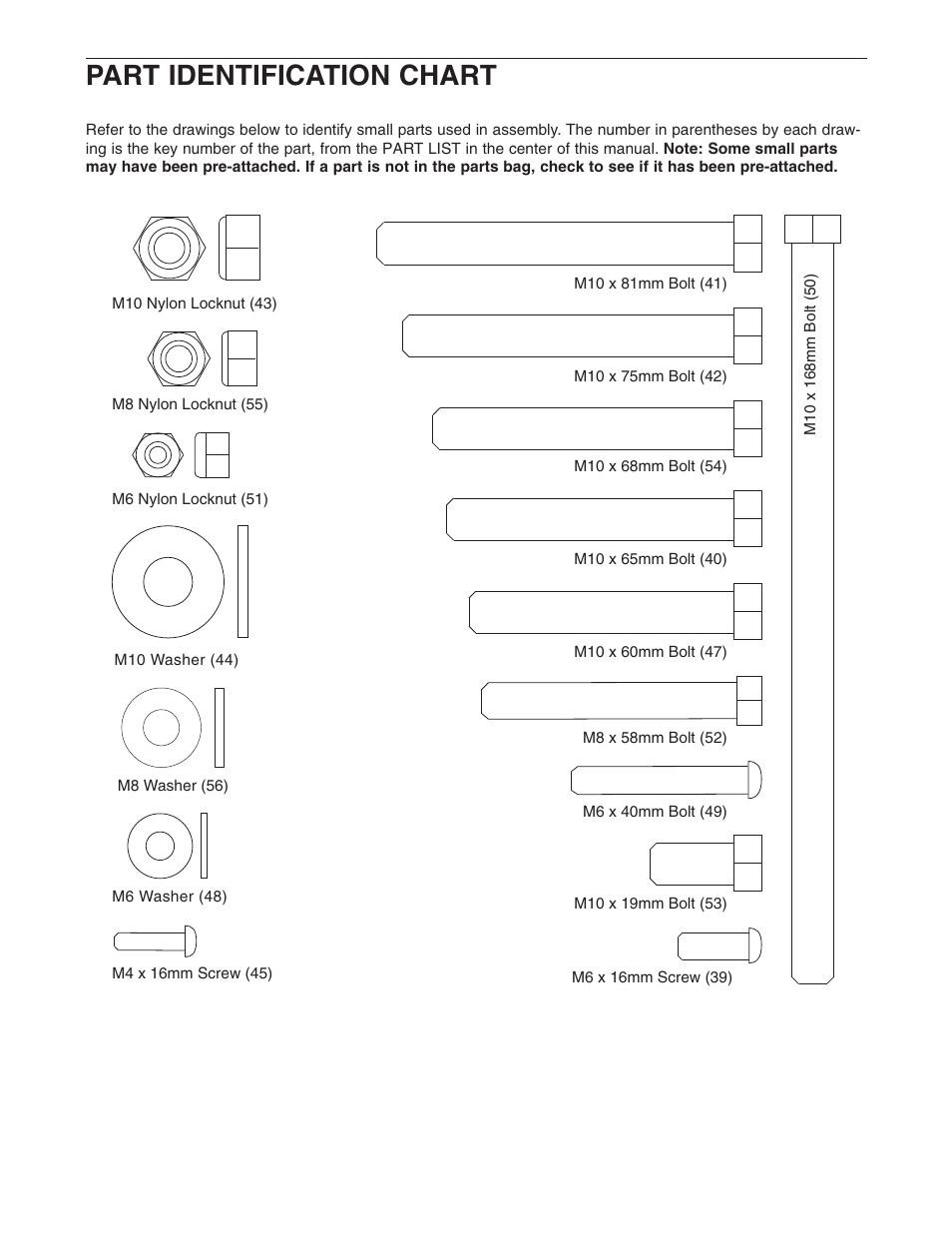 Part identification chart | Weider Pro 260 831.15609.0 User Manual | Page 15 / 18