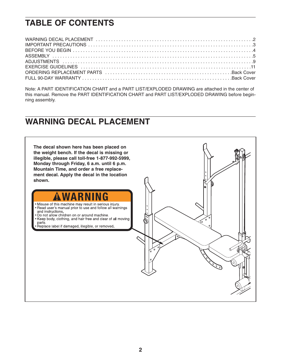 Weider Pro 260 831.15609.0 User Manual | Page 2 / 18