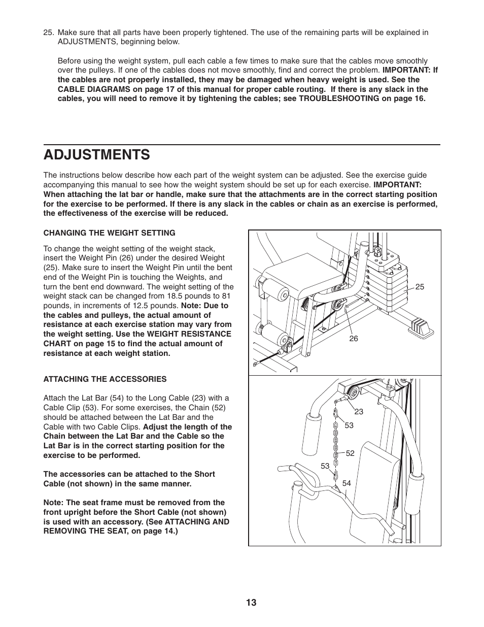 Adjustments | Weider 831.159301 User Manual | Page 13 / 24