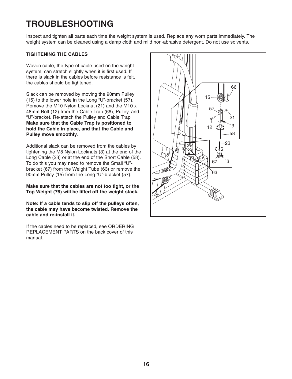 Troubleshooting | Weider 831.159301 User Manual | Page 16 / 24
