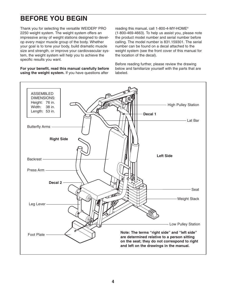 Before you begin | Weider 831.159301 User Manual | Page 4 / 24