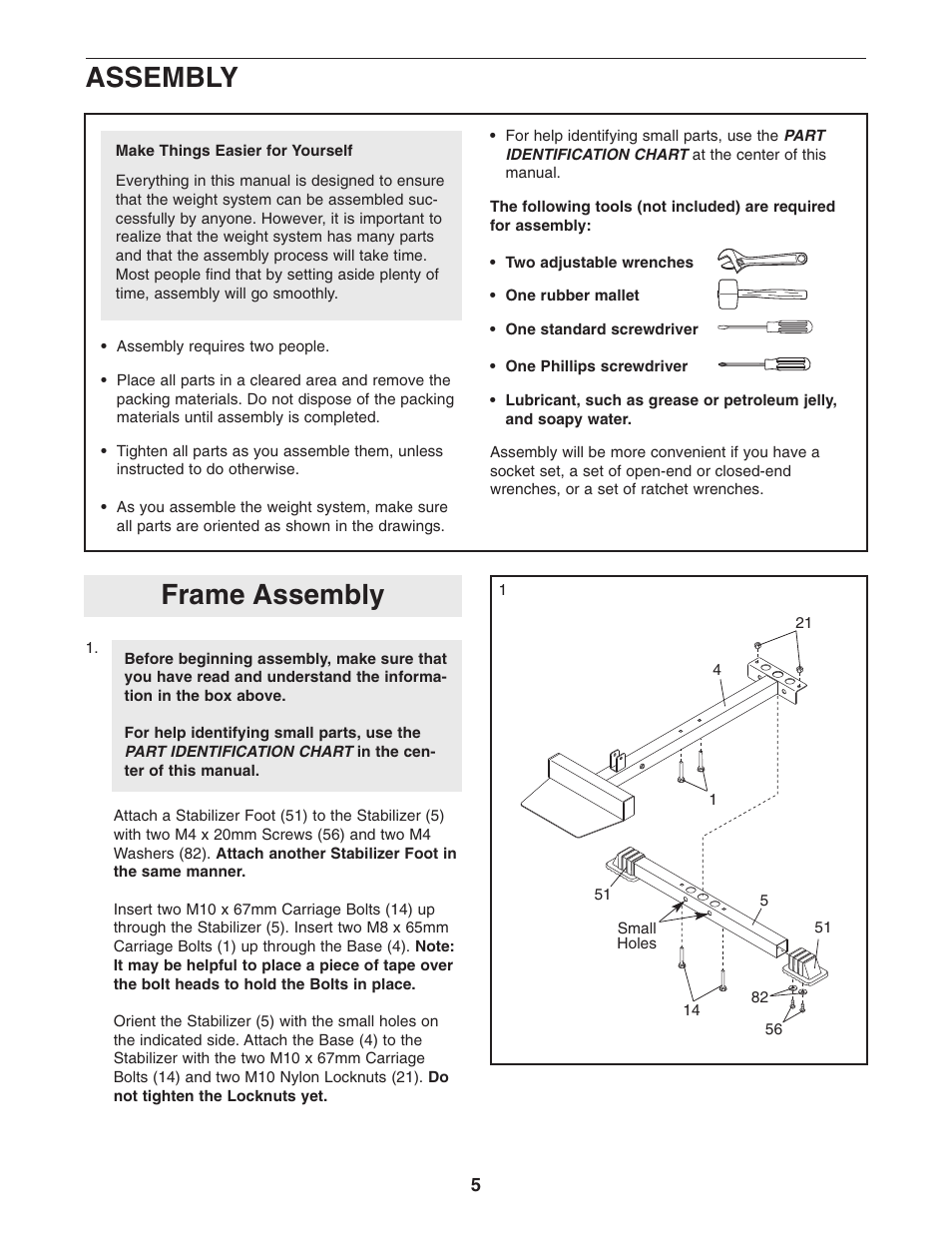 Frame assembly, Assembly | Weider 831.159301 User Manual | Page 5 / 24