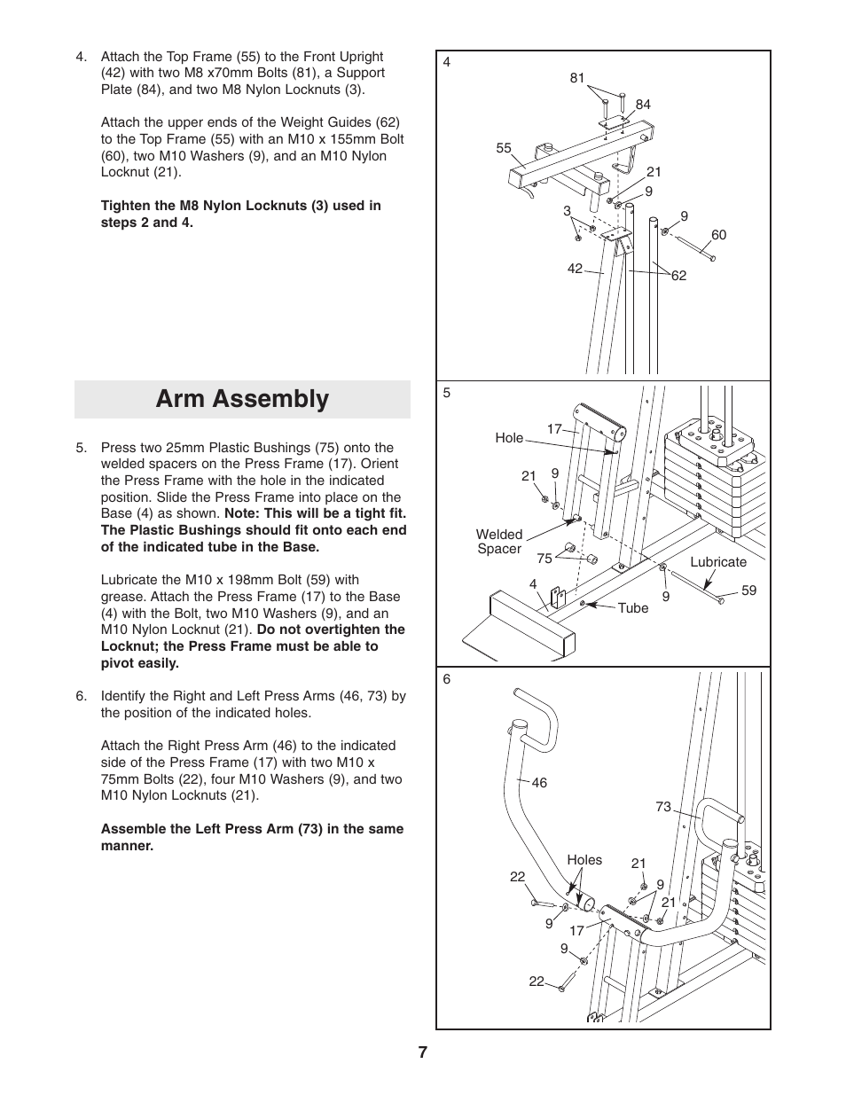 Arm assembly | Weider 831.159301 User Manual | Page 7 / 24
