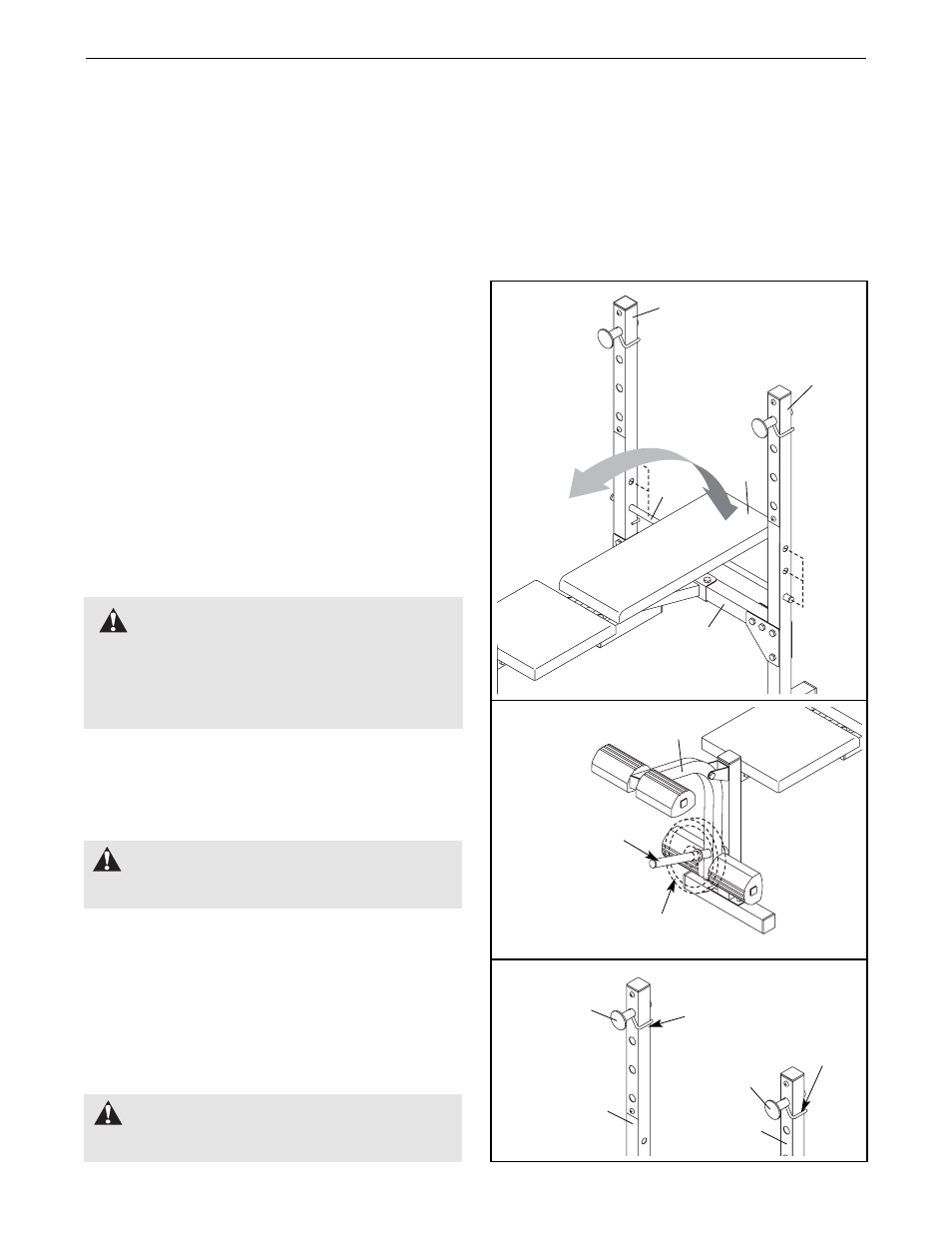 Warning, Adjustments | Weider 831.150291 User Manual | Page 10 / 16
