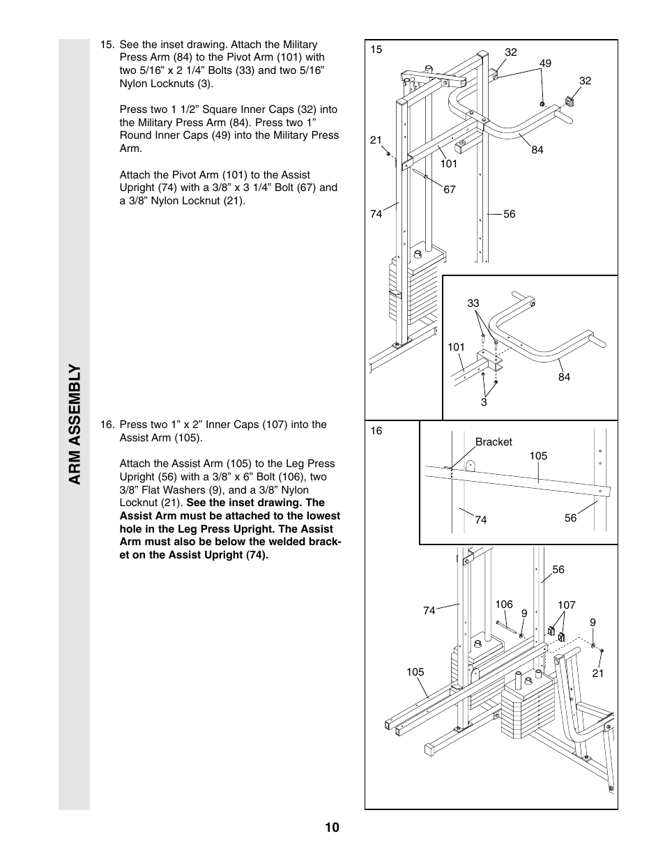 Arm assembl y | Weider WESY49310 User Manual | Page 10 / 33