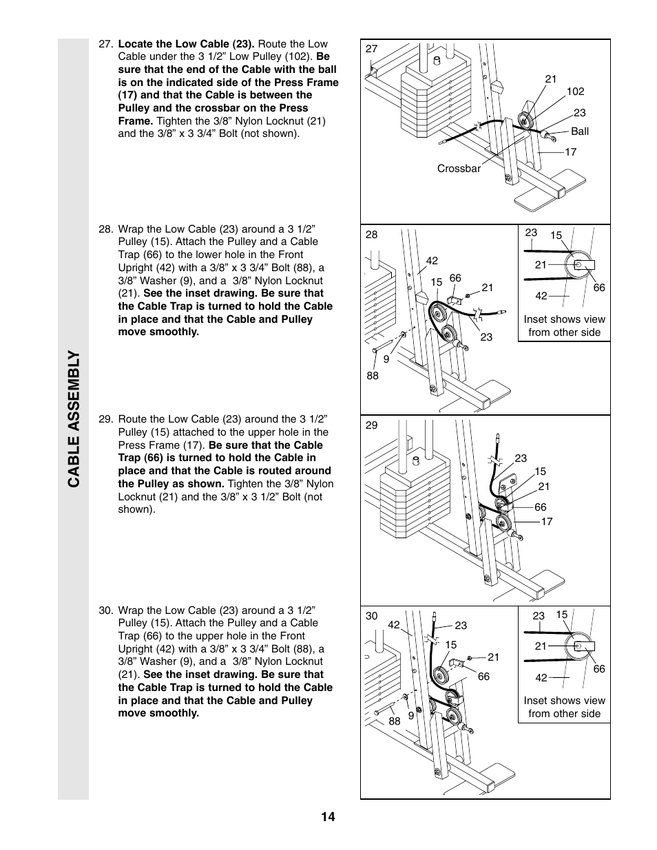 Cable assembl y | Weider WESY49310 User Manual | Page 14 / 33