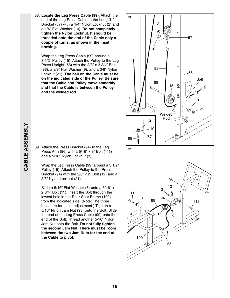 Cable assembl y | Weider WESY49310 User Manual | Page 18 / 33