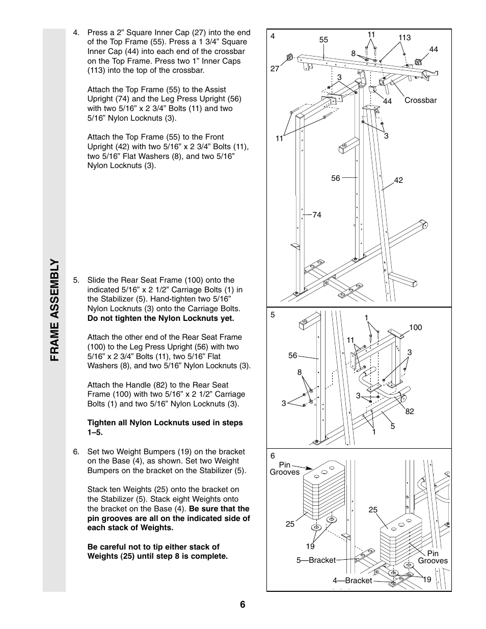 Frame assembl y | Weider WESY49310 User Manual | Page 6 / 33