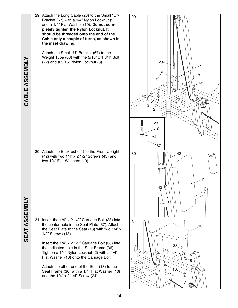 Cable assembl y sea t assembl y | Weider WESY85290 User Manual | Page 14 / 25