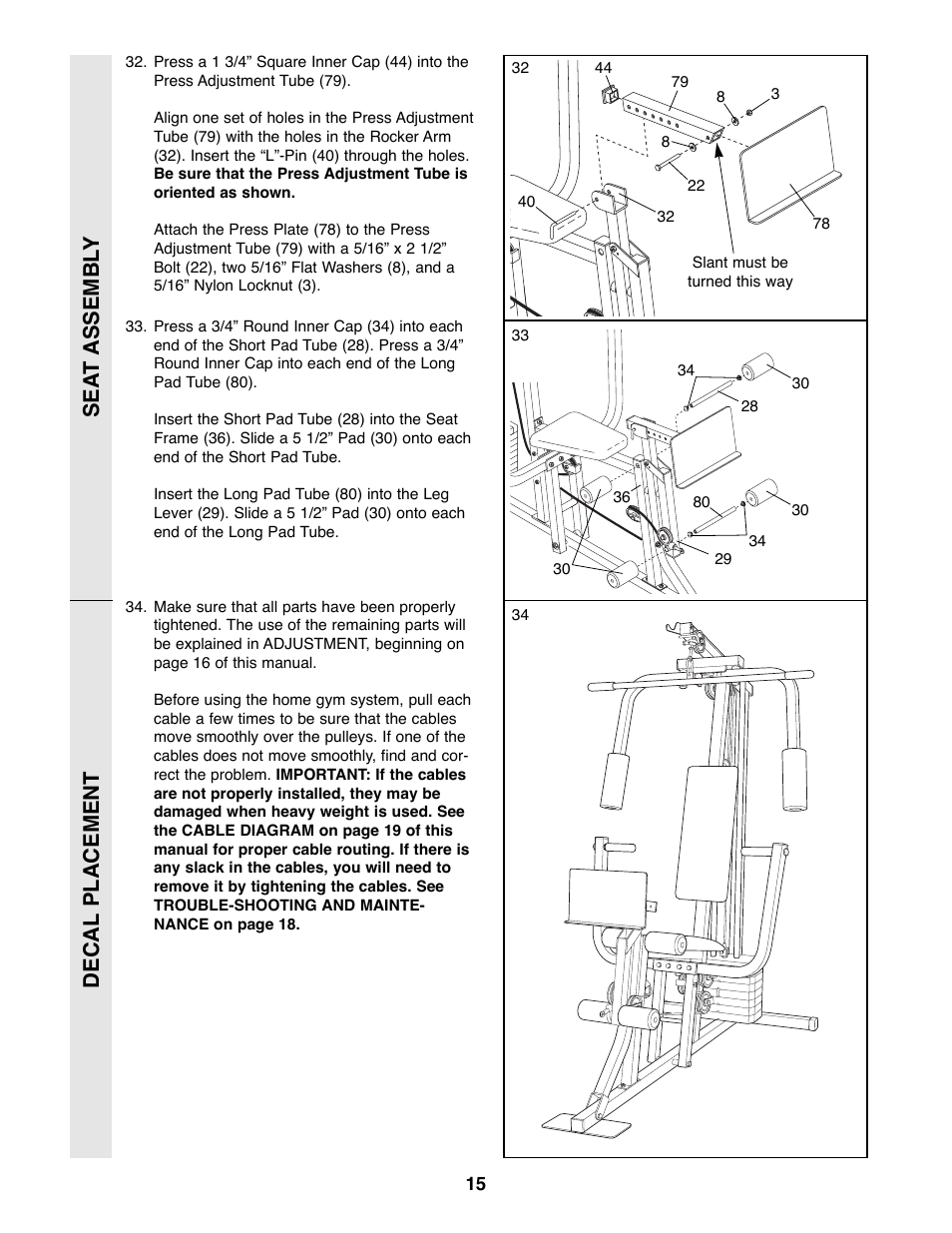 Decal placement sea t assembl y | Weider WESY85290 User Manual | Page 15 / 25