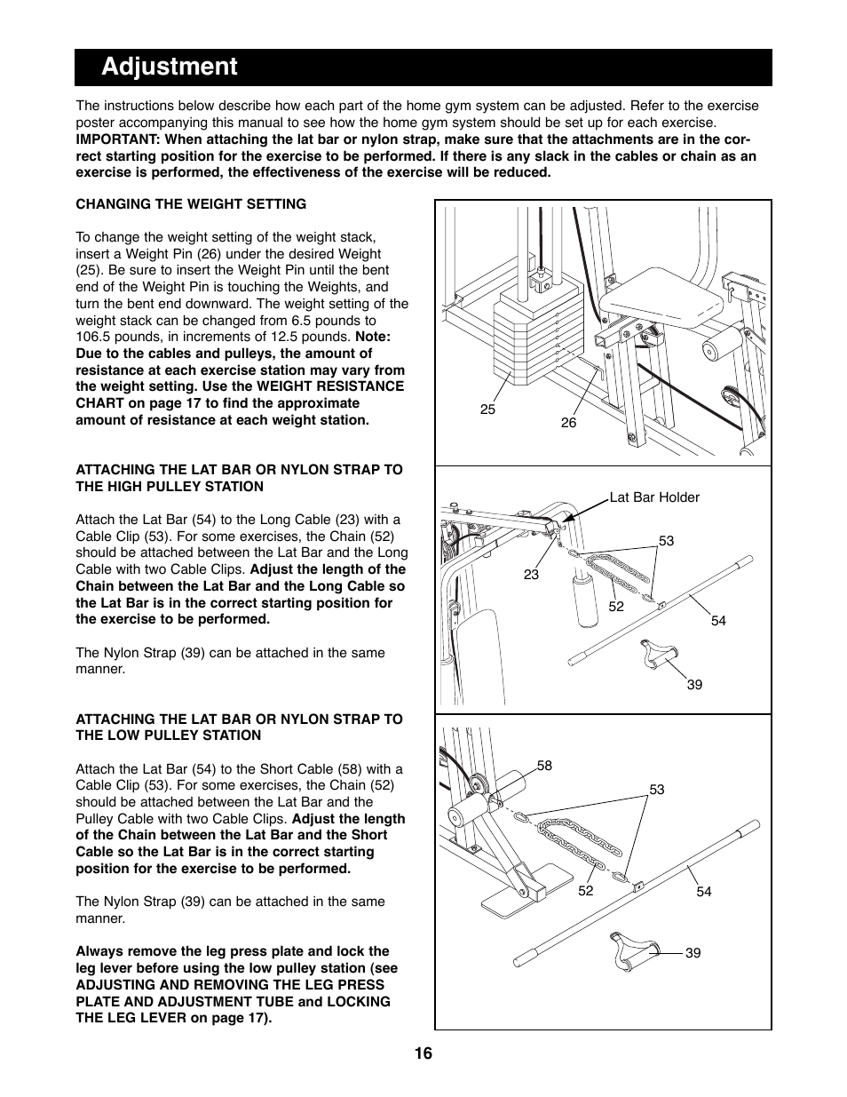 Adjustment | Weider WESY85290 User Manual | Page 16 / 25