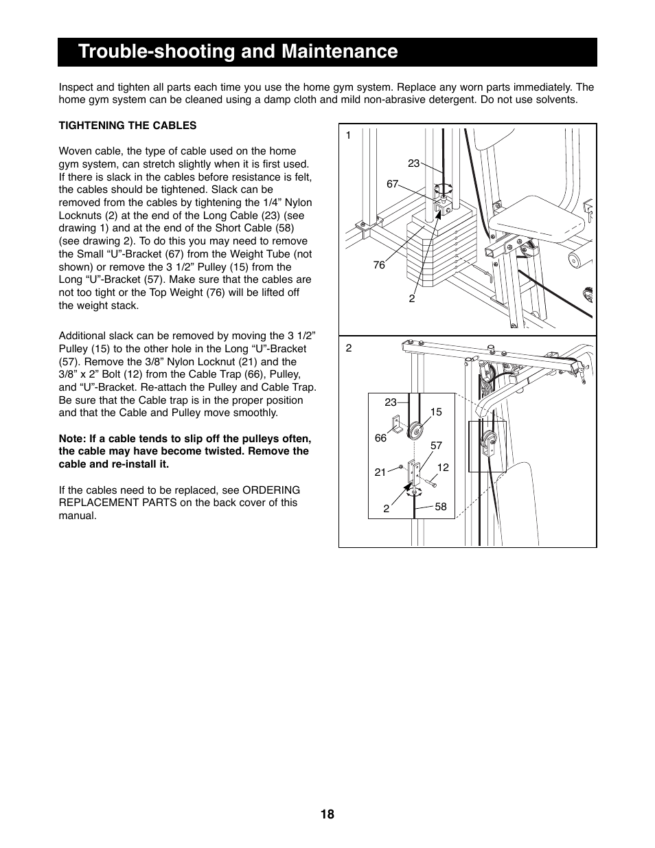 Trouble-shooting and maintenance | Weider WESY85290 User Manual | Page 18 / 25