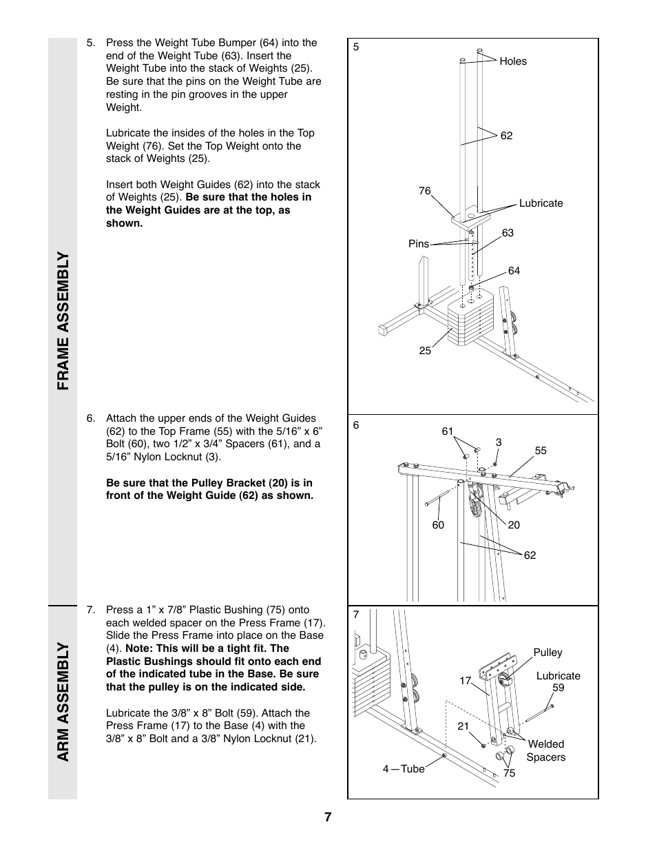 Frame assembl y arm assembl y | Weider WESY85290 User Manual | Page 7 / 25