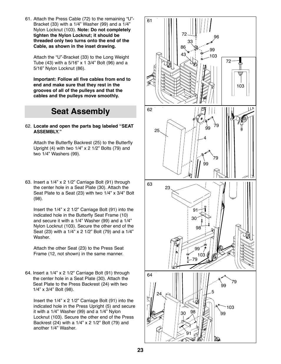 Seat assembly | Weider 831.159830 User Manual | Page 23 / 39