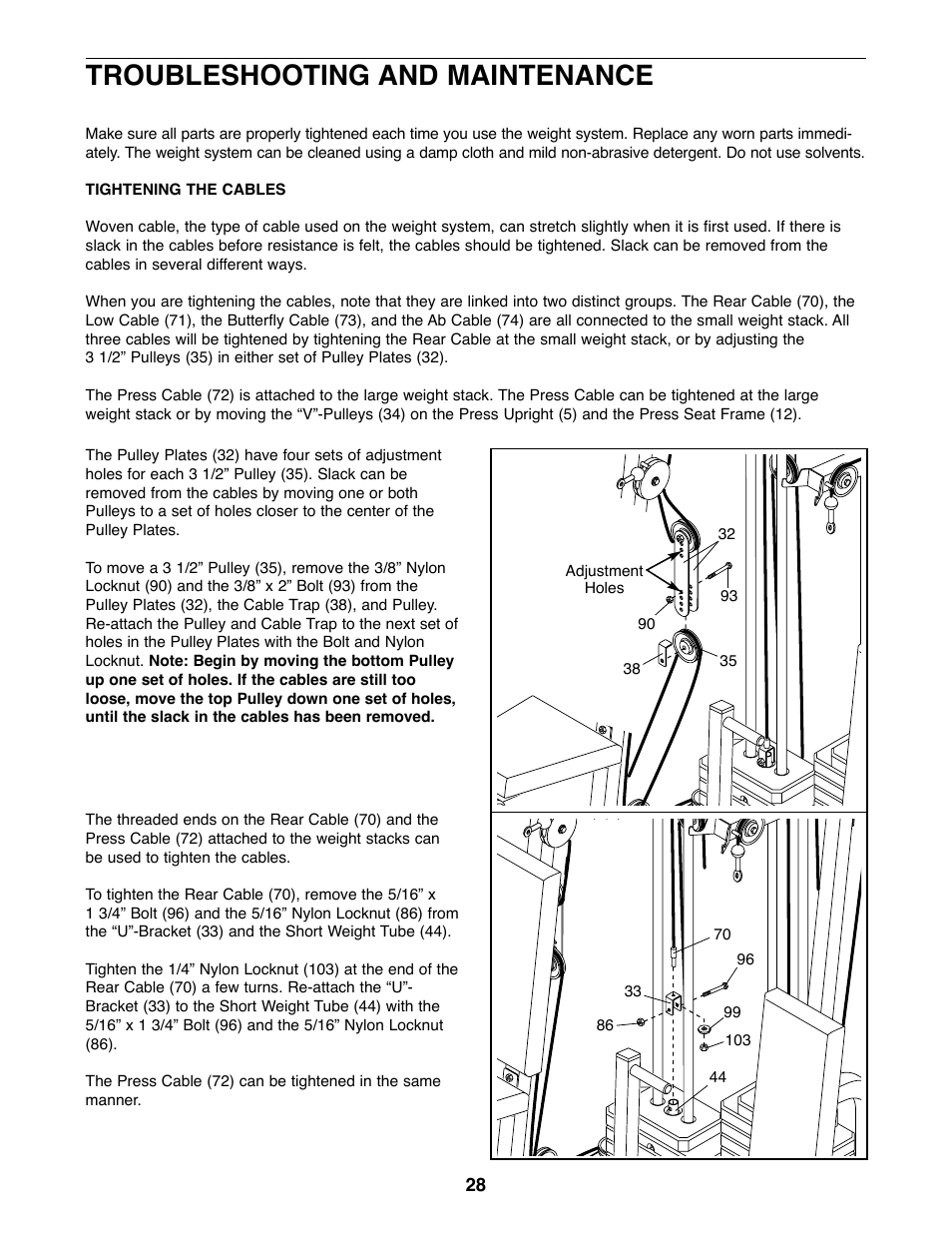 Troubleshooting and maintenance | Weider 831.159830 User Manual | Page 28 / 39