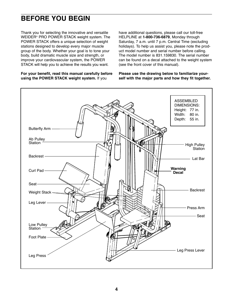 Before you begin | Weider 831.159830 User Manual | Page 4 / 39