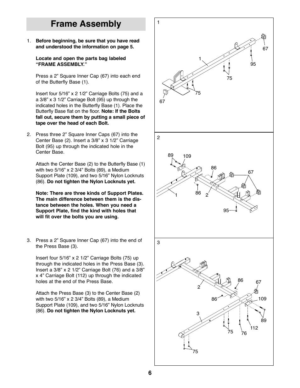 Frame assembly | Weider 831.159830 User Manual | Page 6 / 39