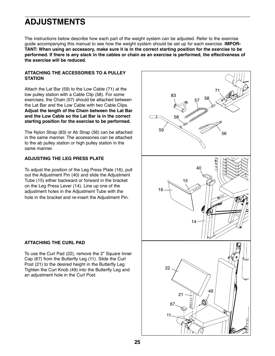 Adjustments | Weider 831.159830 User Manual | Page 8 / 39