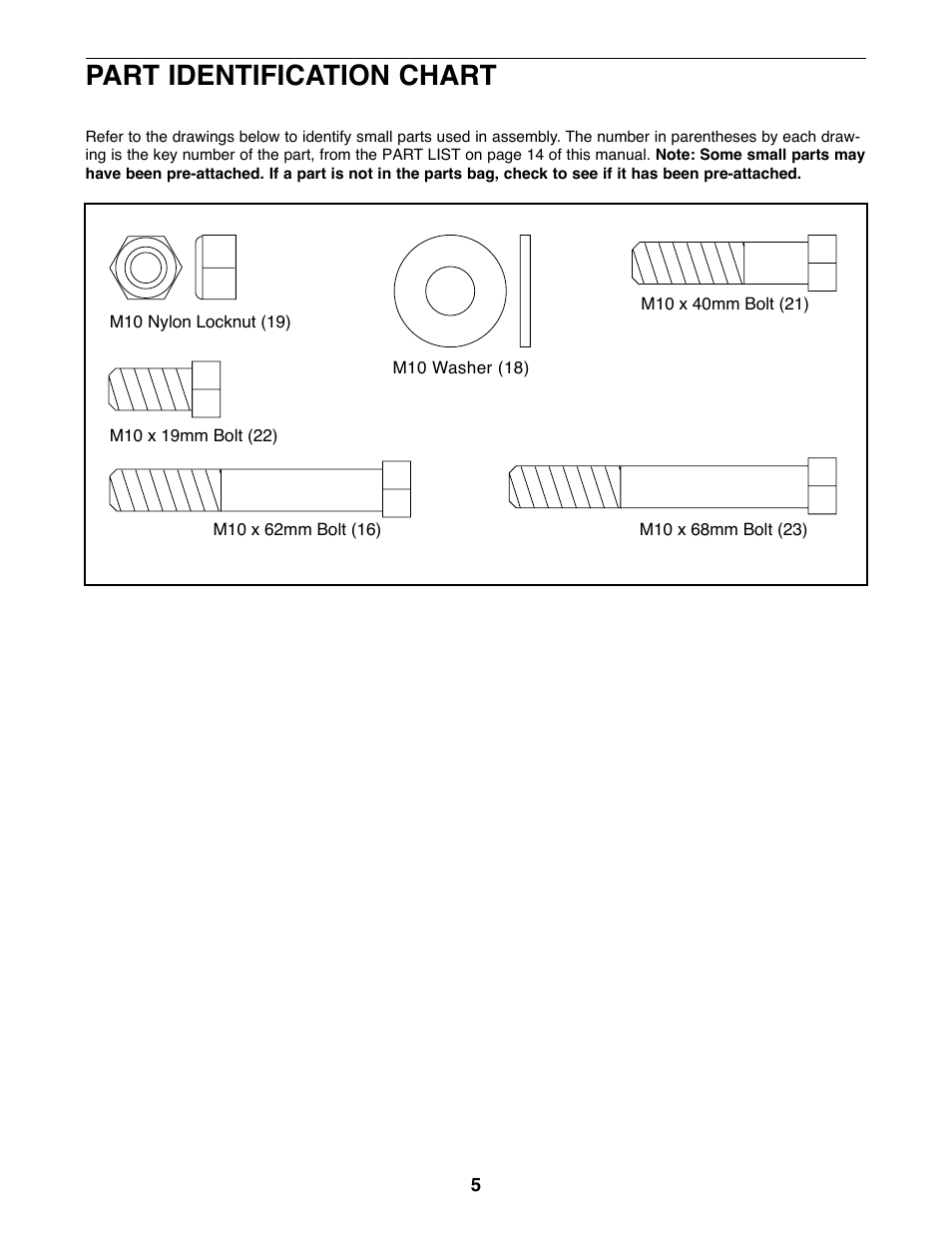 Part identification chart | Weider 220 User Manual | Page 5 / 16