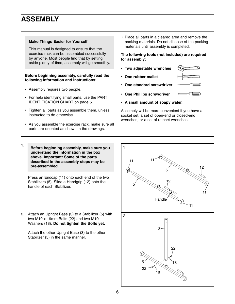 Assembly | Weider 220 User Manual | Page 6 / 16