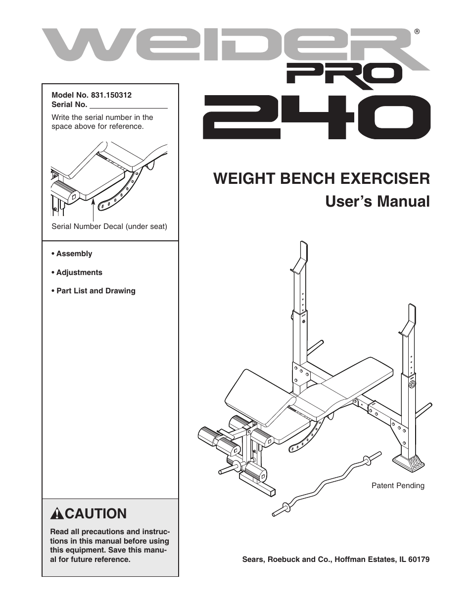 Weider Pro 240 831.150312 User Manual | 16 pages