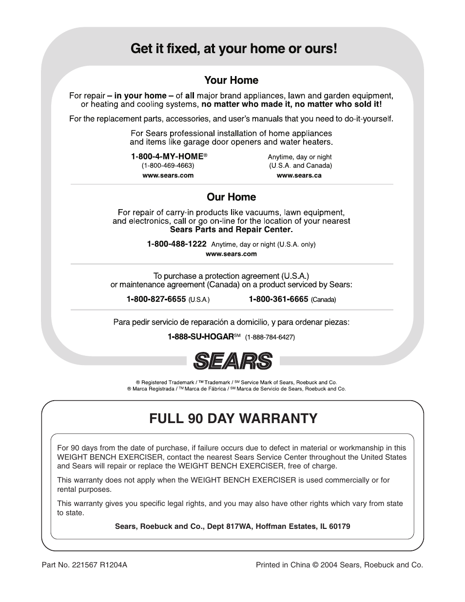 Full 90 day warranty | Weider Pro 240 831.150312 User Manual | Page 16 / 16