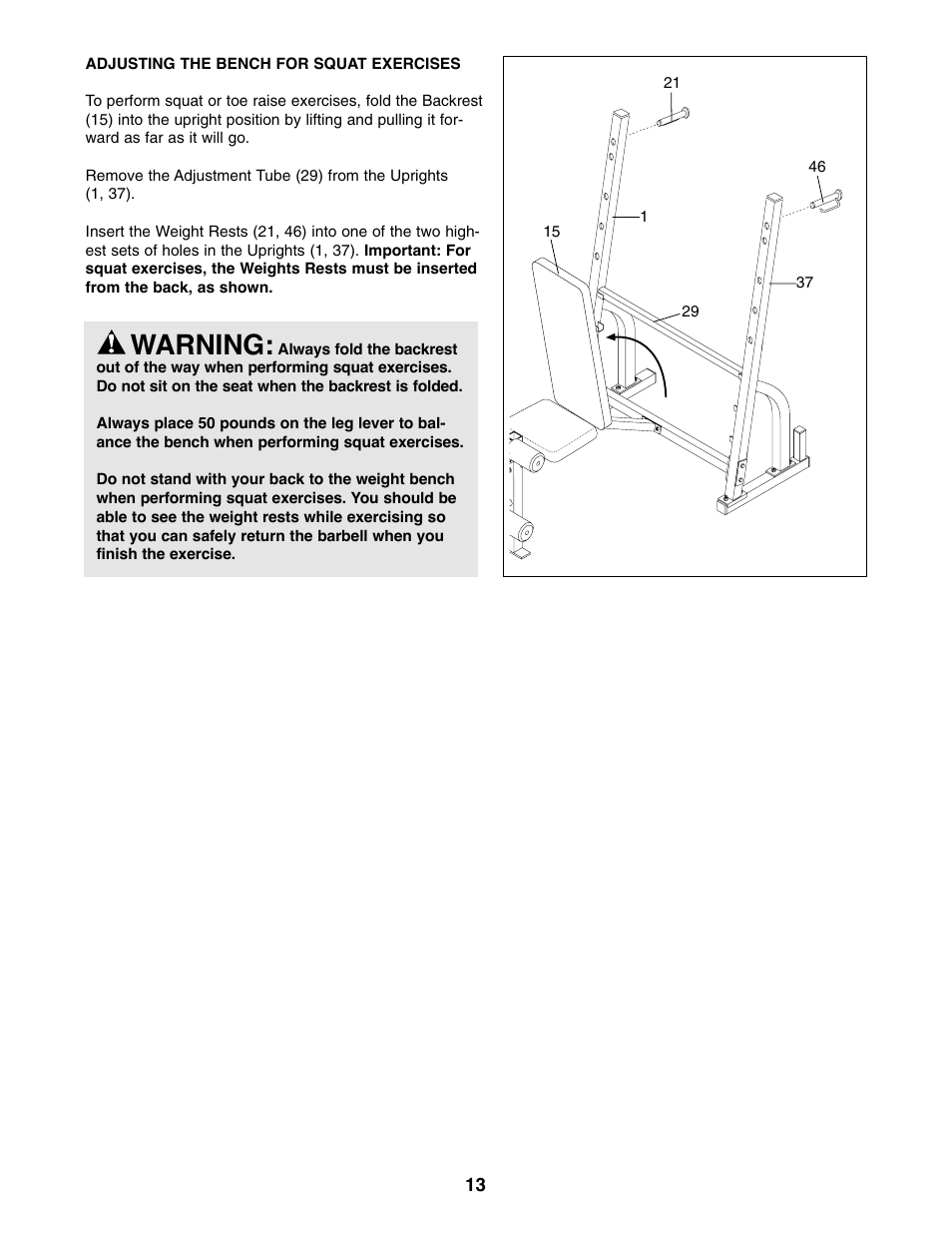 Warning | Weider WEBE64410 User Manual | Page 13 / 18