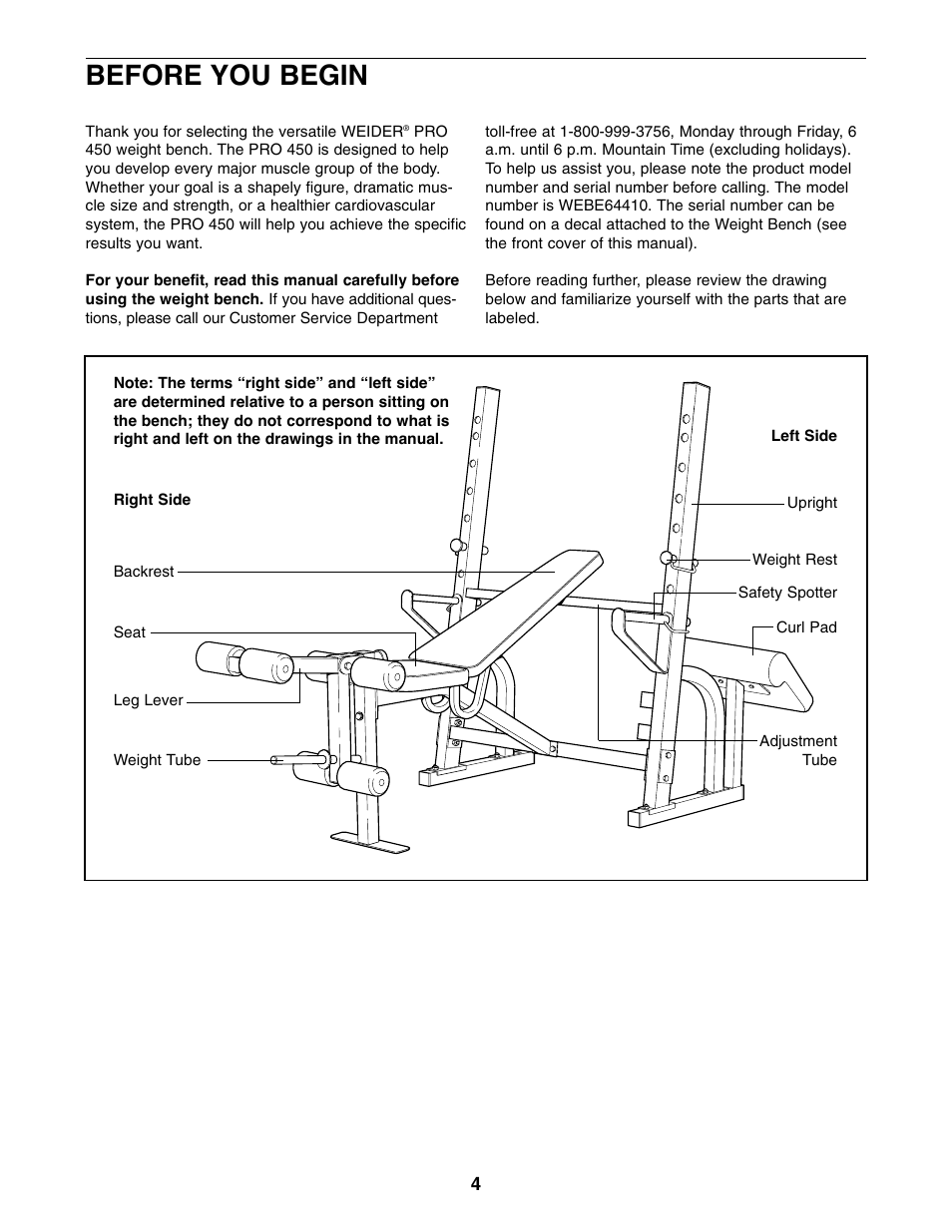 Before you begin | Weider WEBE64410 User Manual | Page 4 / 18
