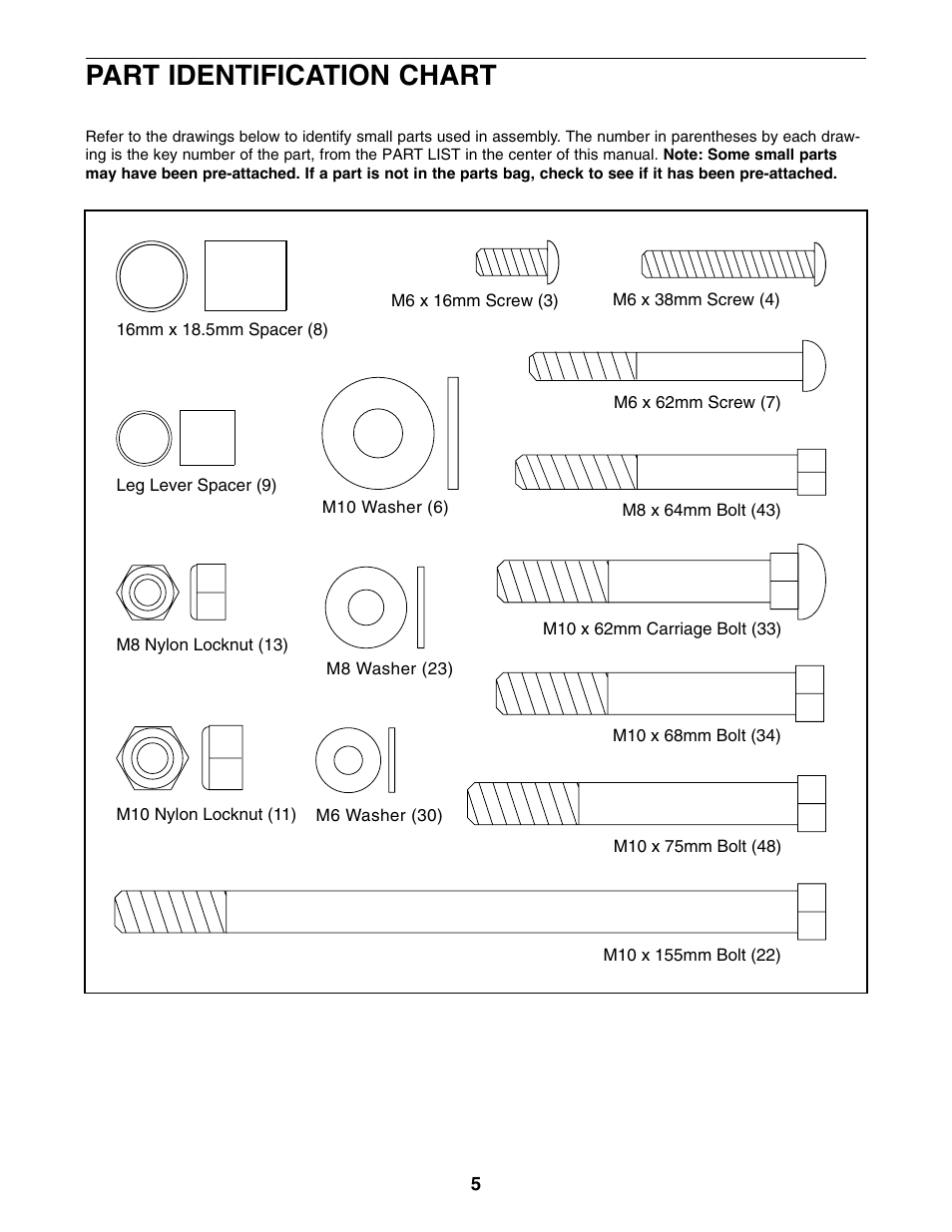 Part identification chart | Weider WEBE64410 User Manual | Page 5 / 18